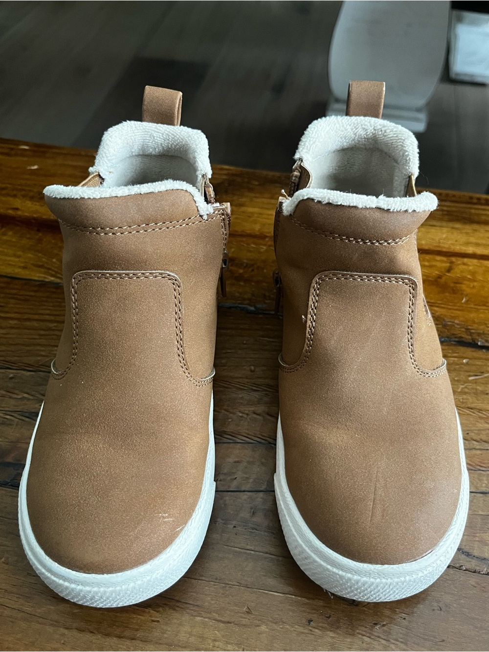 Tan Slip-On Faux-Suede Ankle Sneakers with White Soles